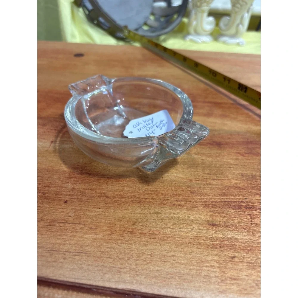 Vintage Clear Pressed Glass Round Trinket Dish Small brush holder 4.5